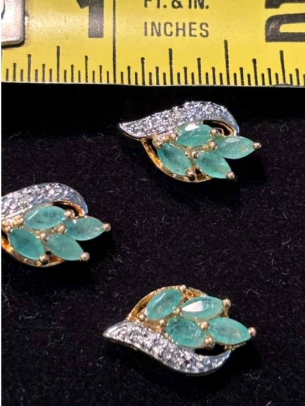 Emerald Green Leaf Cluster Earrings with Clear Accents